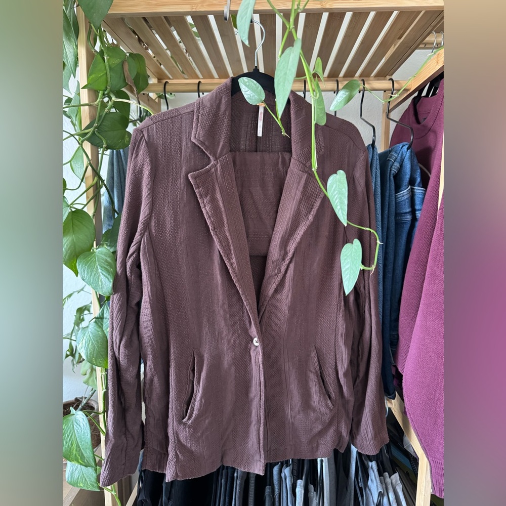 Free People Brown Knit Blazer and Shorts Set